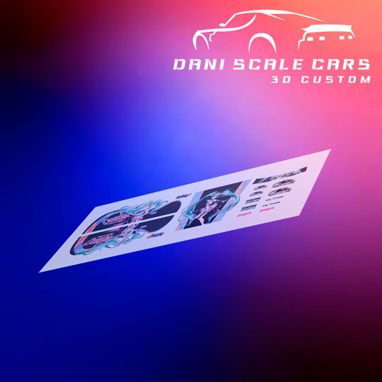 Decals Itasha Miku 2 1/64 Hot Wheels